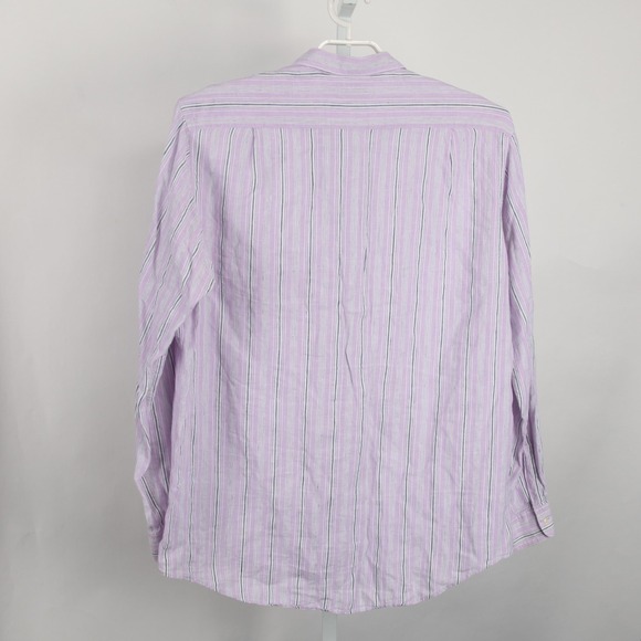Polo Ralph Lauren Shirt Mens Large Purple Striped Bonnard 100% Linen Button Up - Picture 3 of 9
